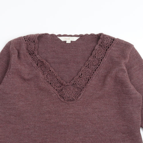 Daxon Womens Purple  Knit Pullover Jumper Size 10  - floral neck detail