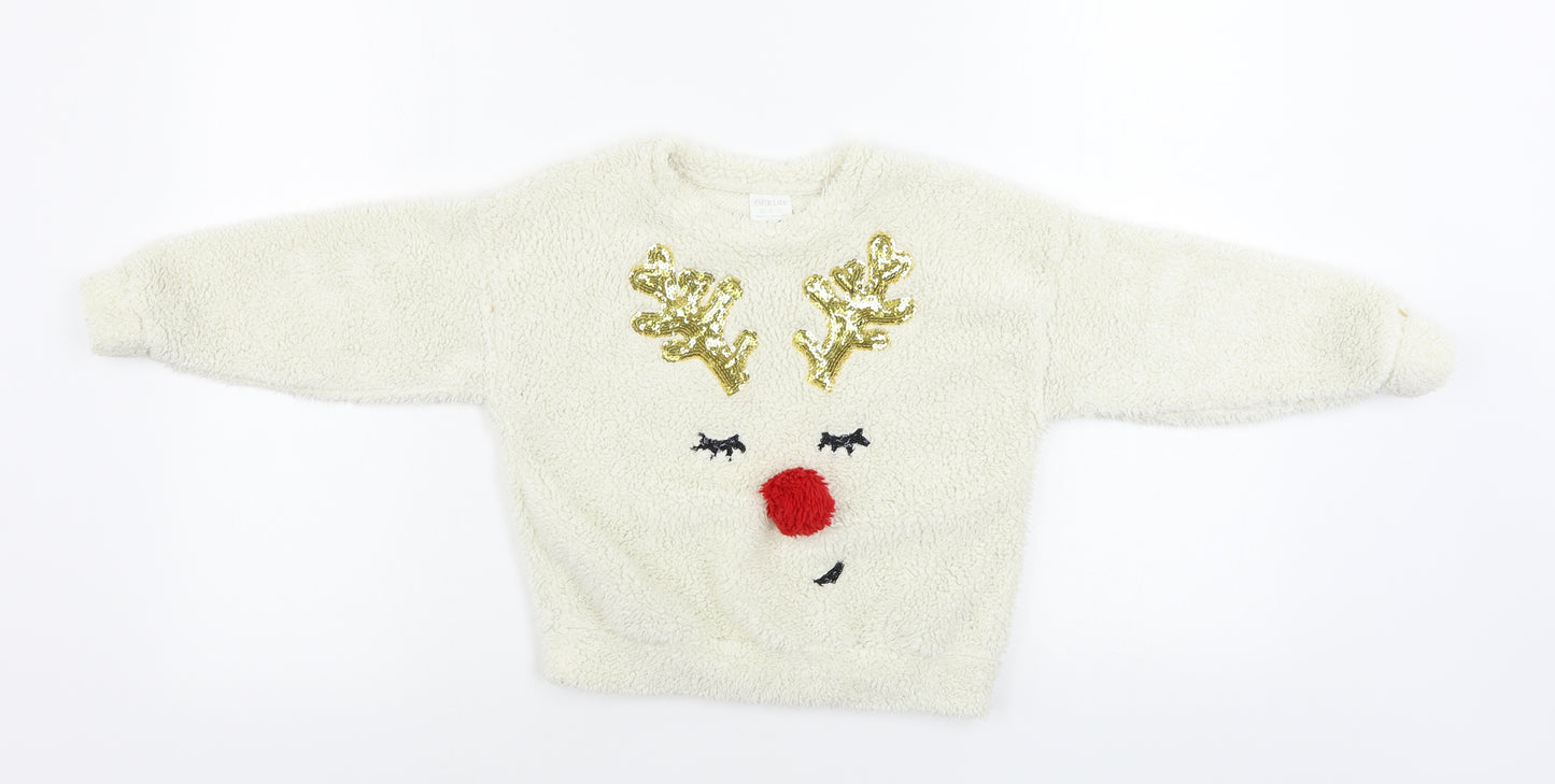 F&F  Girls Beige   Pullover Jumper Size 5-6 Years  - Christmas Jumper
