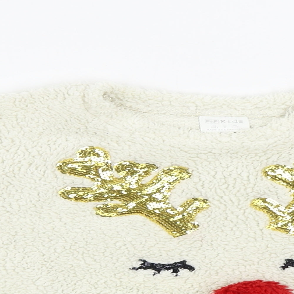 F&F  Girls Beige   Pullover Jumper Size 5-6 Years  - Christmas Jumper