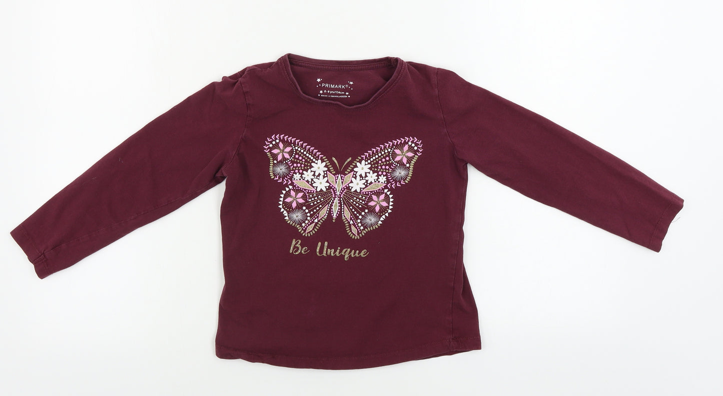 Primark  Girls Purple Floral  Basic T-Shirt Size 8-9 Years