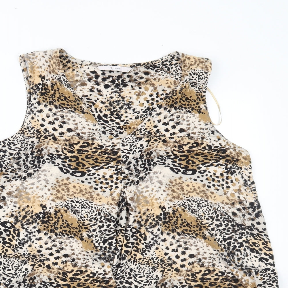 TU Womens Brown Animal Print  Basic Tank Size 14