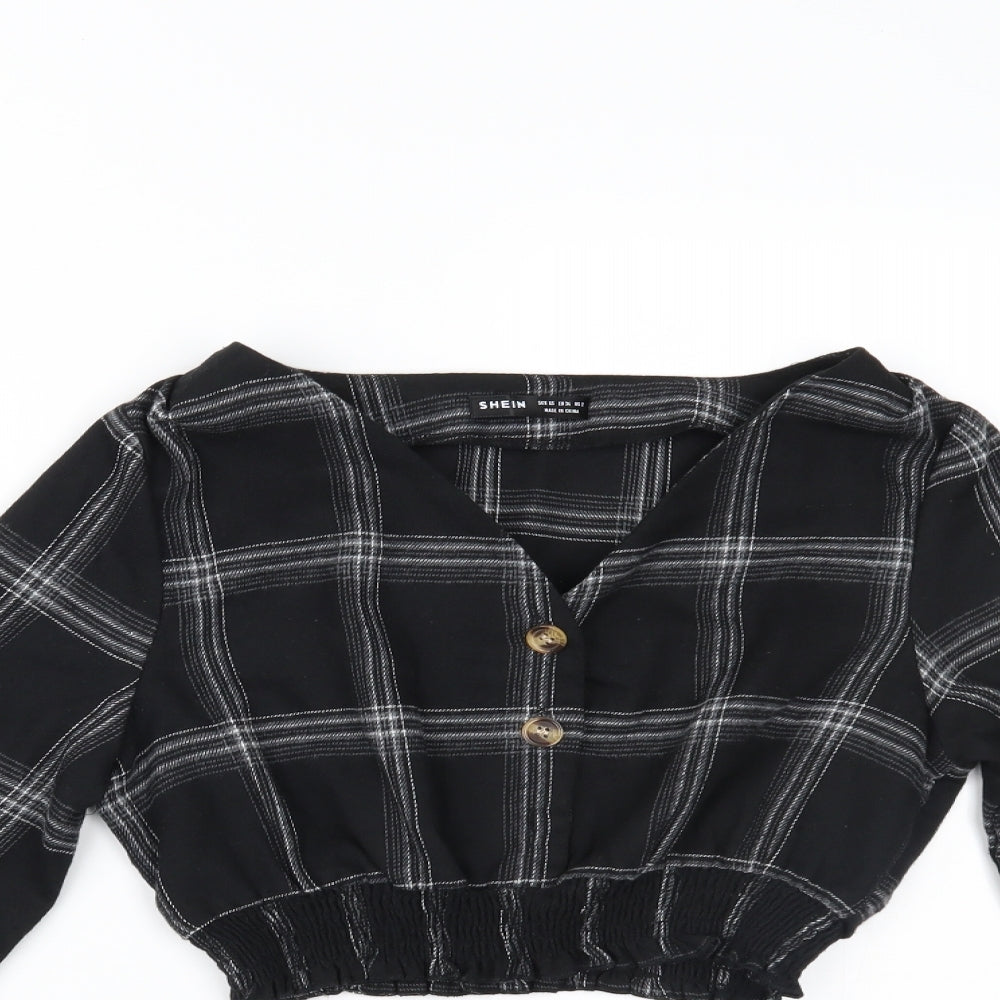SheIn Womens Black Plaid  Camisole Blouse Size XS