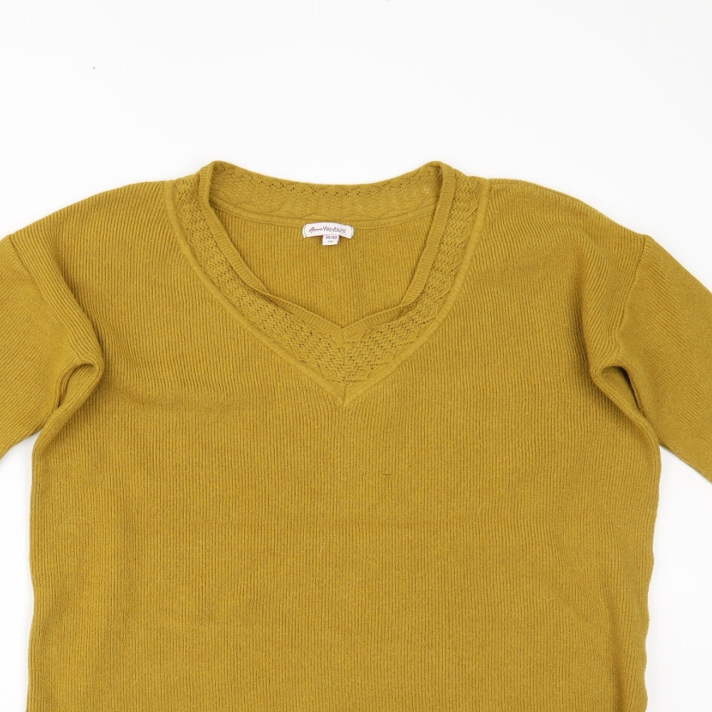 ANNE WEYBURN Womens Yellow   Pullover Jumper Size 12