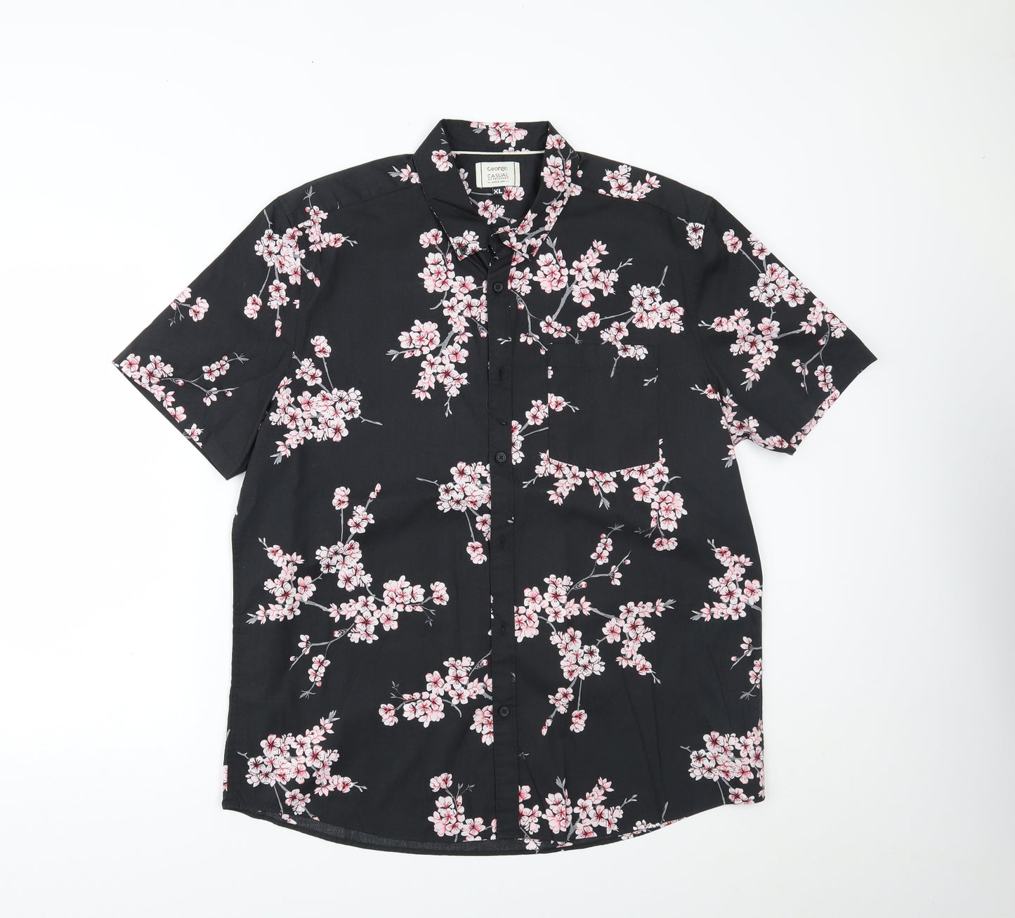 George Mens Black Floral   Button-Up Size XL
