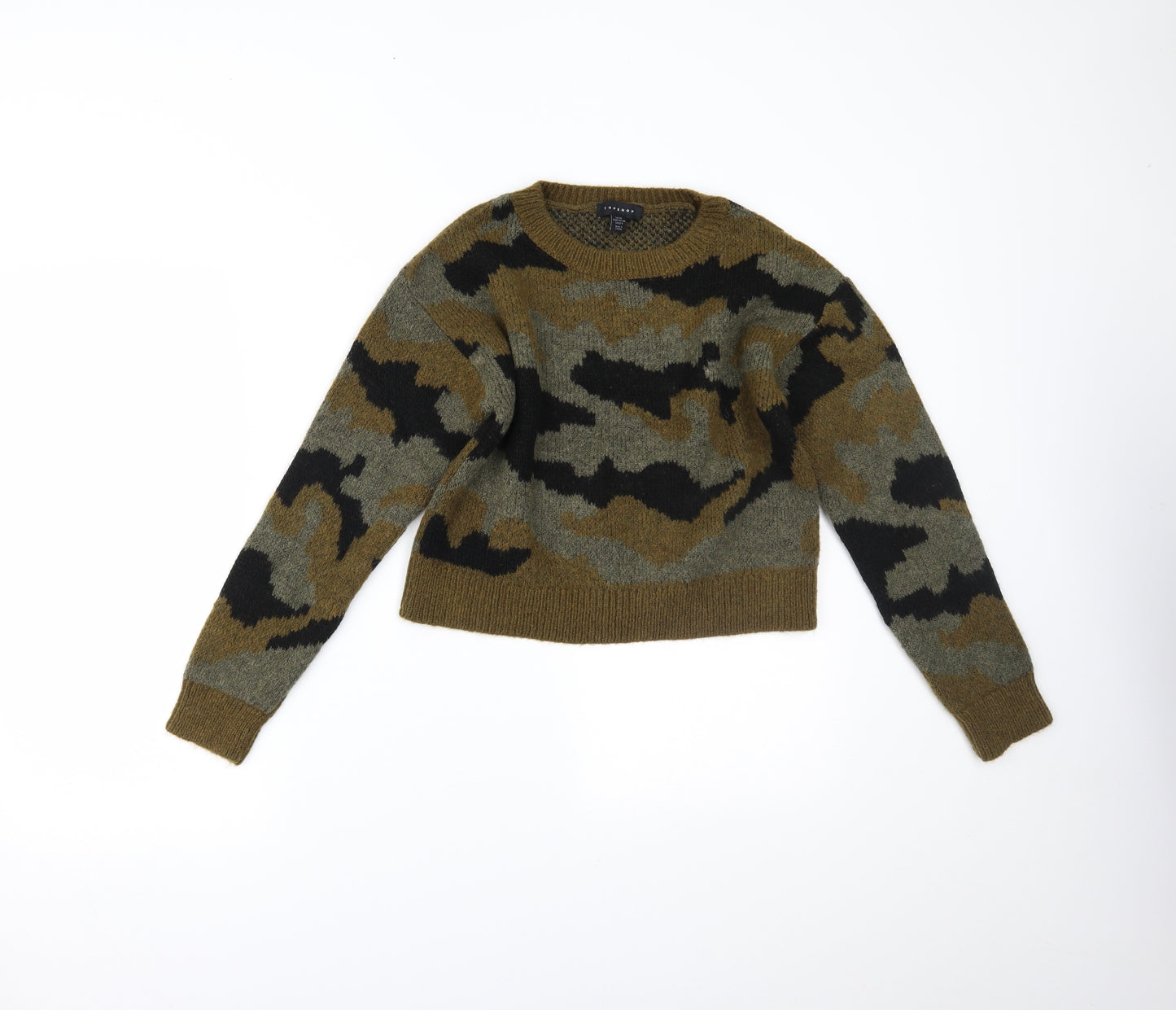 Topshop Womens Green Camouflage  Pullover Jumper Size XS