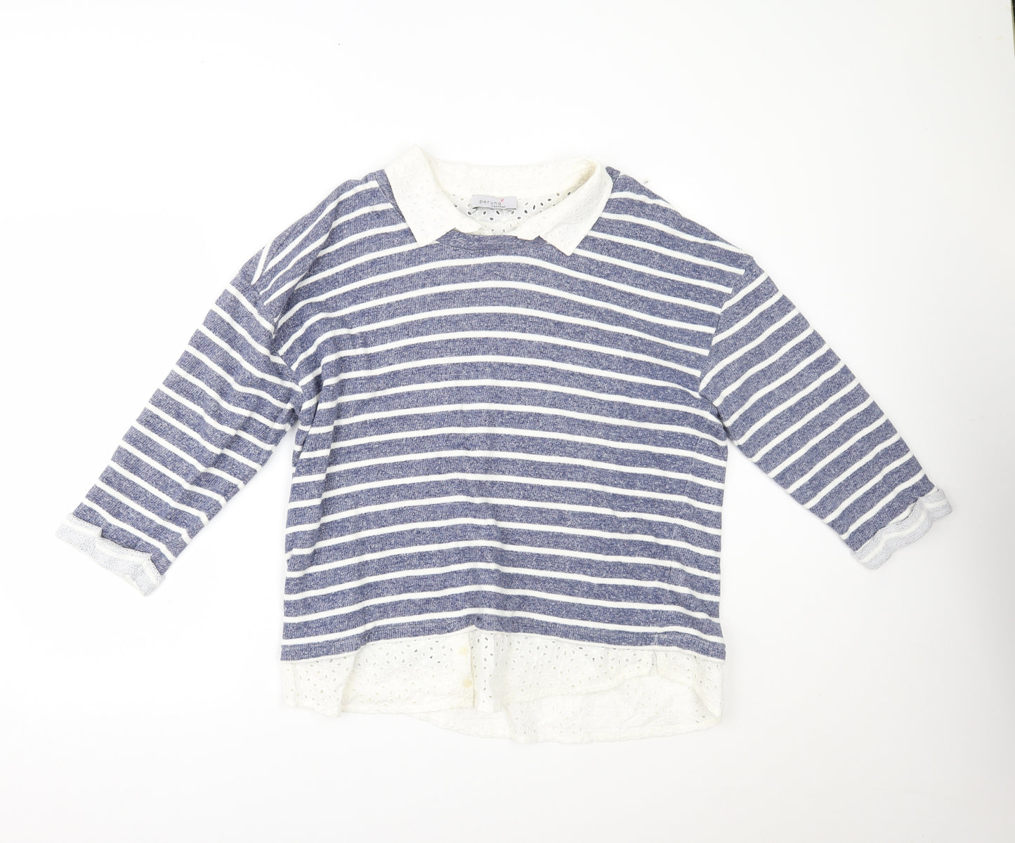 Per Una Womens Blue Striped  Pullover Jumper Size 18