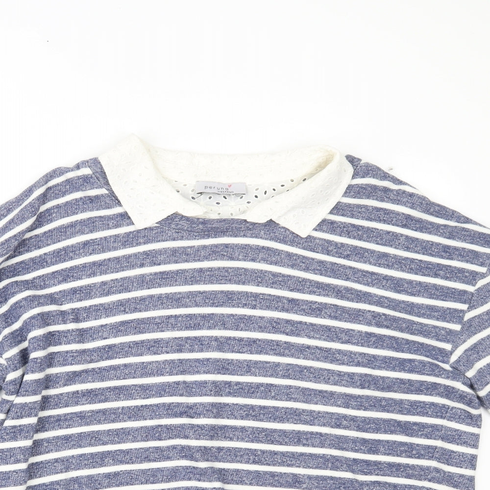 Per Una Womens Blue Striped  Pullover Jumper Size 18