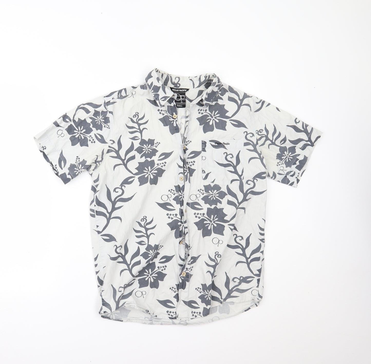 Ocean Pacific Mens White Floral   Button-Up Size S