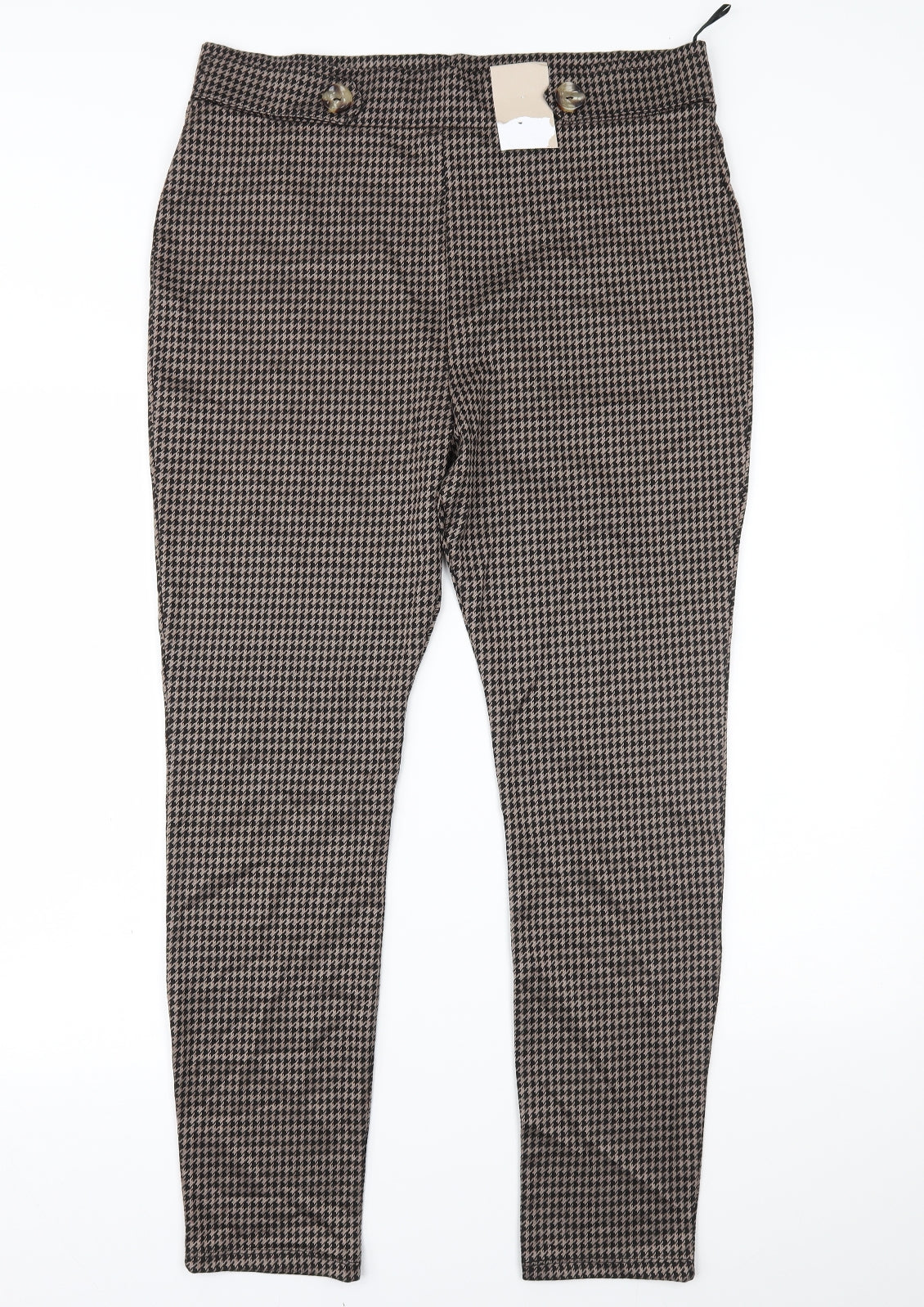 TU Womens Brown Houndstooth  Trousers  Size 16 L26 in