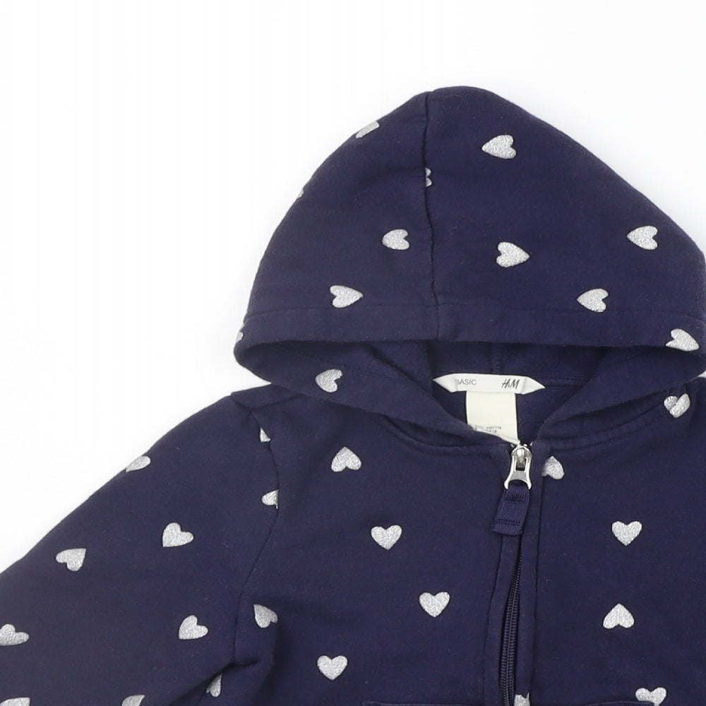 H&M Girls Blue Geometric  Full Zip Hoodie Size 5-6 Years