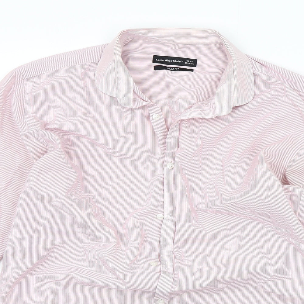 Cedar Wood State Mens Red Striped   Button-Up Size 15.5