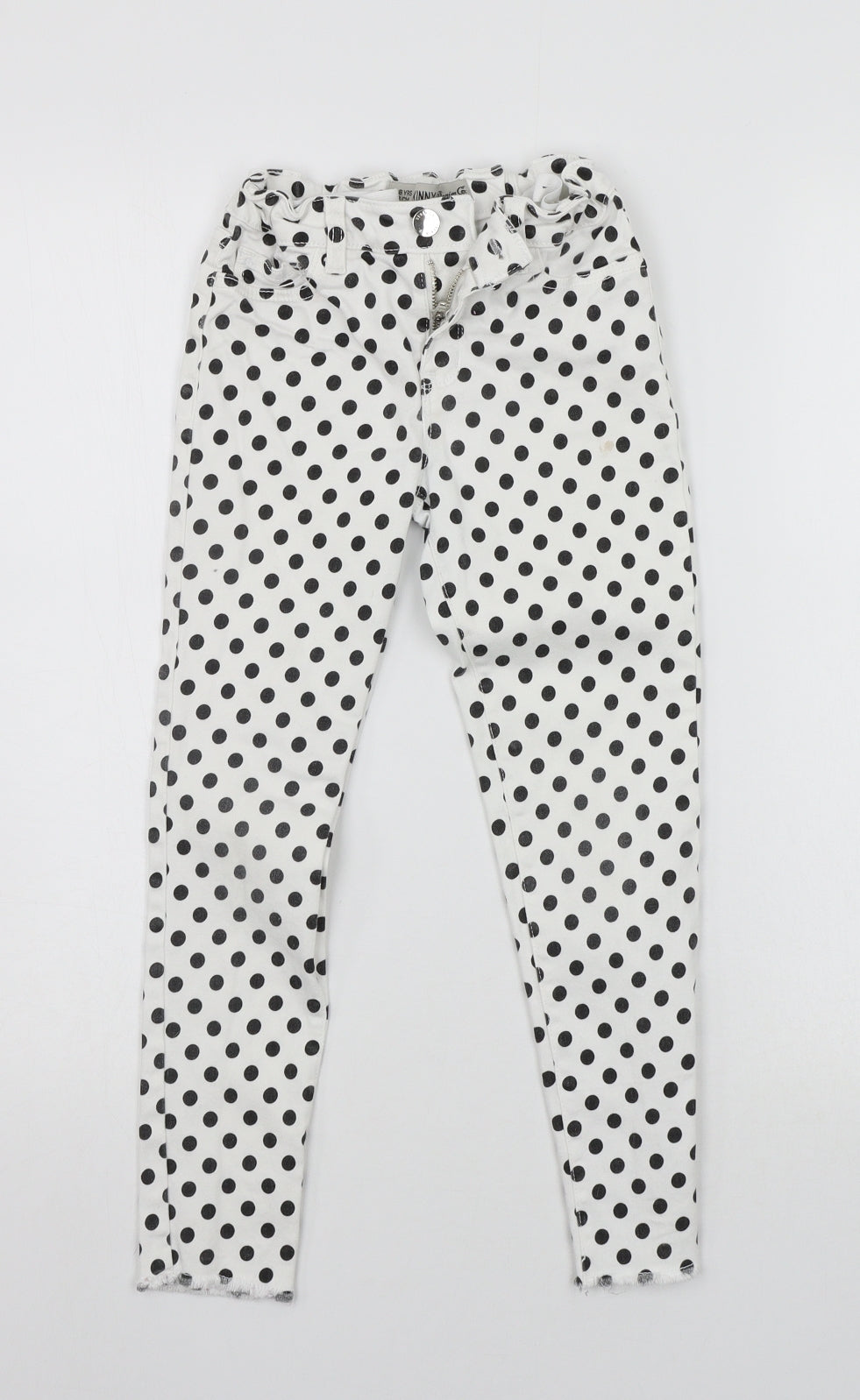 DENIM CO Girls White Polka Dot  Chino Trousers Size 7-8 Years