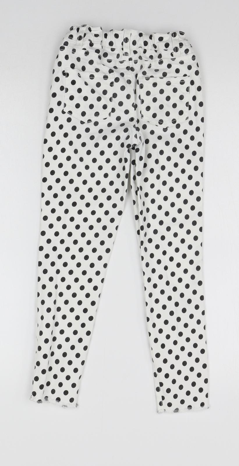 DENIM CO Girls White Polka Dot  Chino Trousers Size 7-8 Years