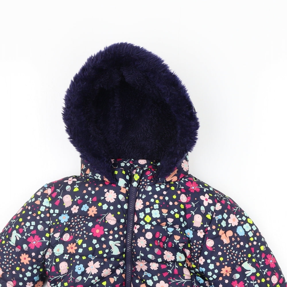 George Girls Blue Floral  Jacket Coat Size 4-5 Years