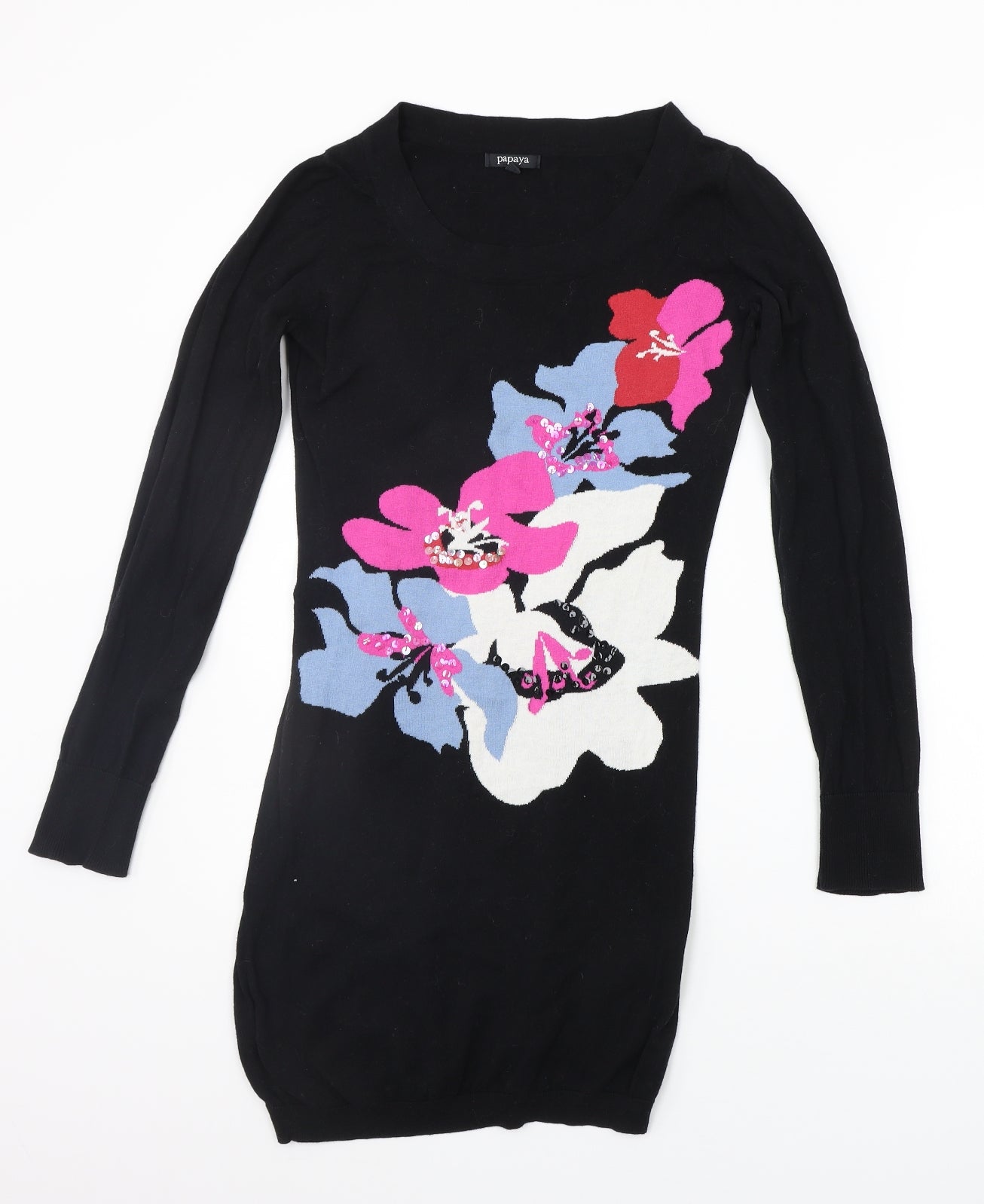 Papaya Womens Black Floral  Jumper Dress  Size 10  - details on chest