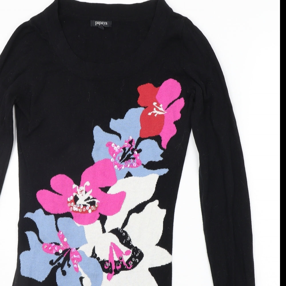 Papaya Womens Black Floral  Jumper Dress  Size 10  - details on chest