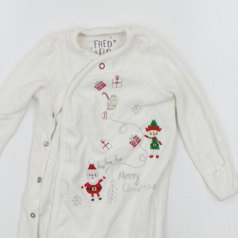 F&F Baby White   Catsuit One-Piece Size 3-6 Months  - details on chest