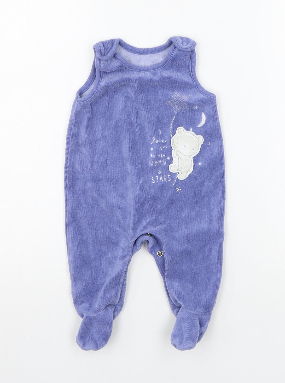 Mothercare Baby Blue   Babygrow One-Piece Size 0-3 Months  - details on chest