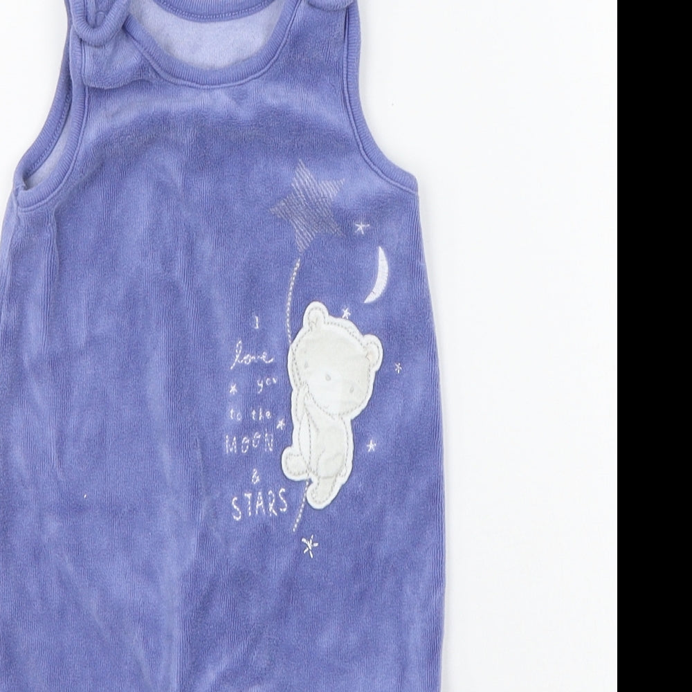 Mothercare Baby Blue   Babygrow One-Piece Size 0-3 Months  - details on chest