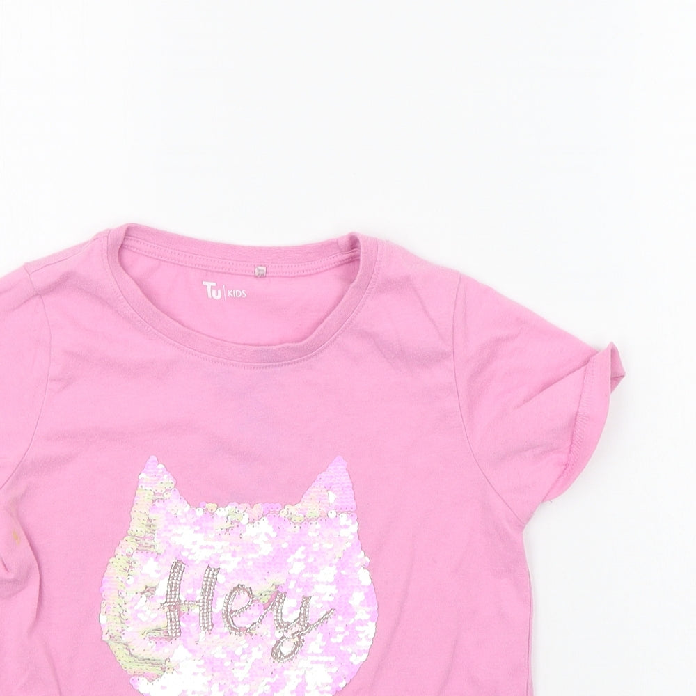 TU Girls Pink Houndstooth  Basic T-Shirt Size 10 Years  - SEQUIN