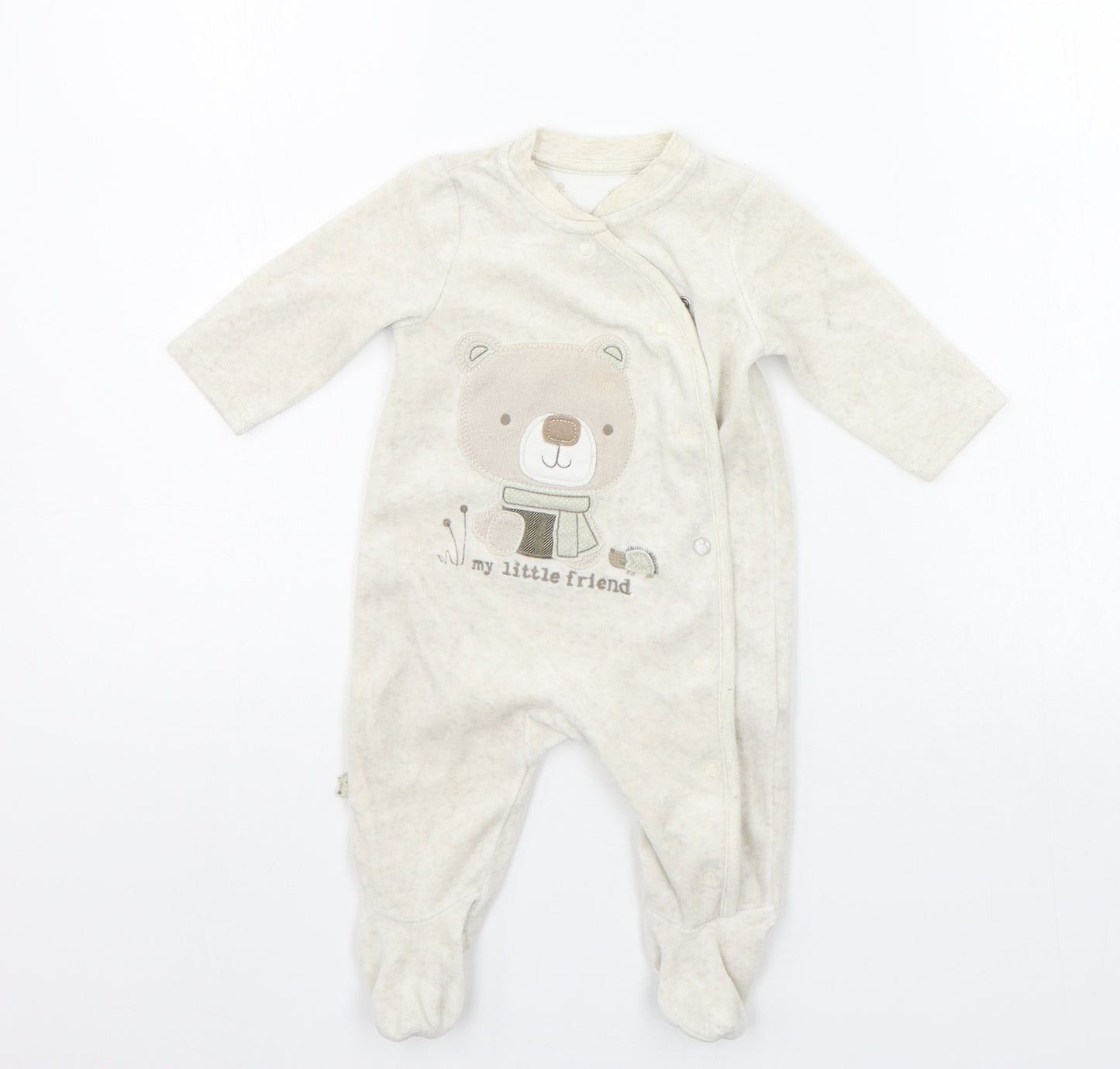 Mothercare Baby Beige   Babygrow One-Piece Size 0-3 Months  - PRINT ON CHEST