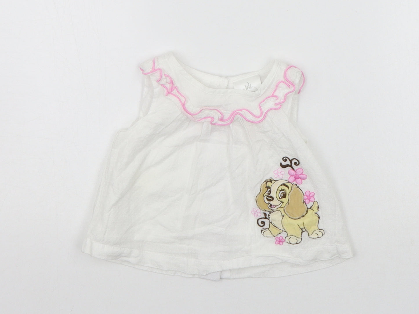 Disney Baby White   A-Line  Size 6-9 Months  - details on chest