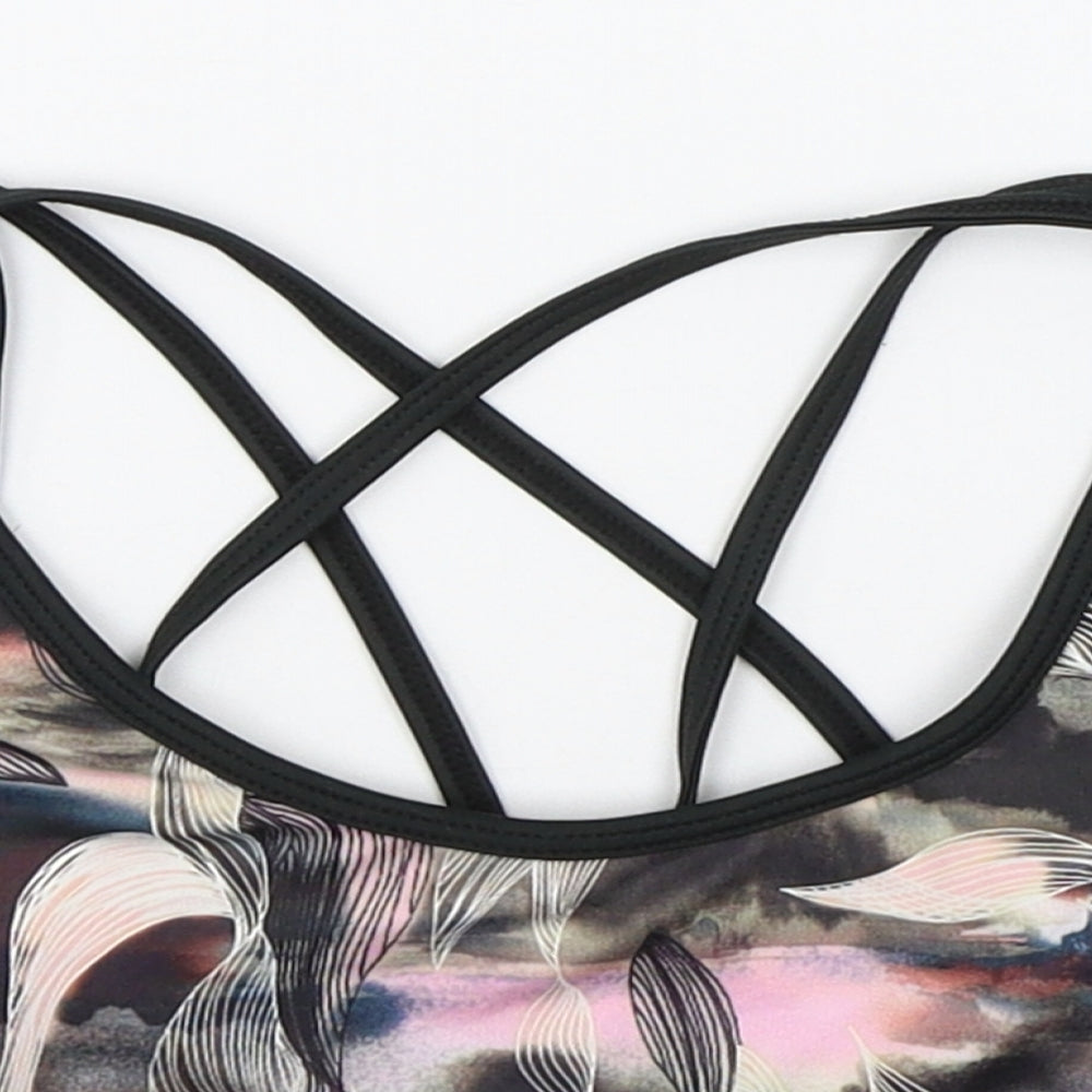 WORK OUT Womens Black Floral  Basic Tank Size 12