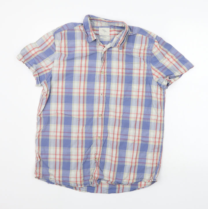 Cedar Wood State Mens Blue Check   Button-Up Size L