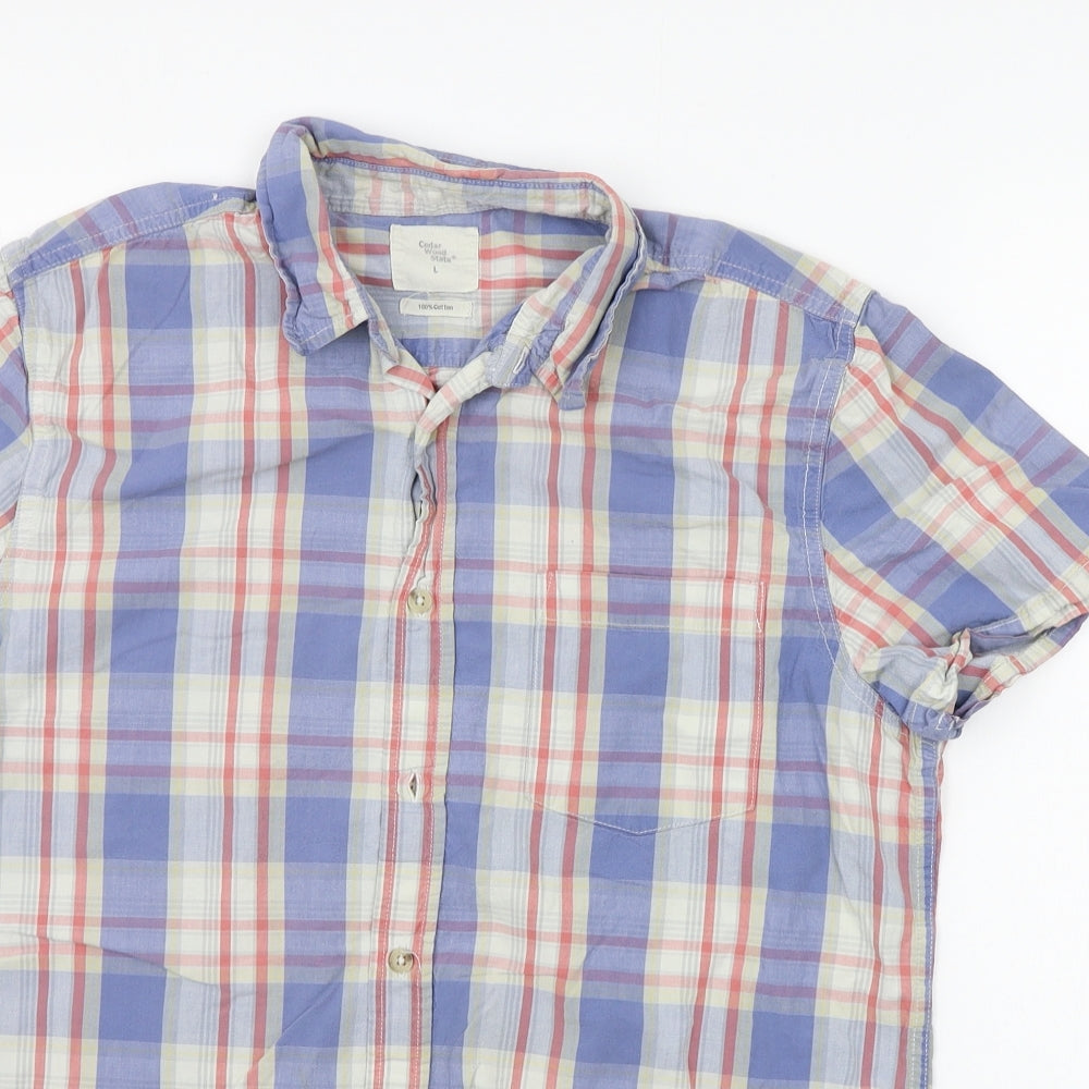 Cedar Wood State Mens Blue Check   Button-Up Size L