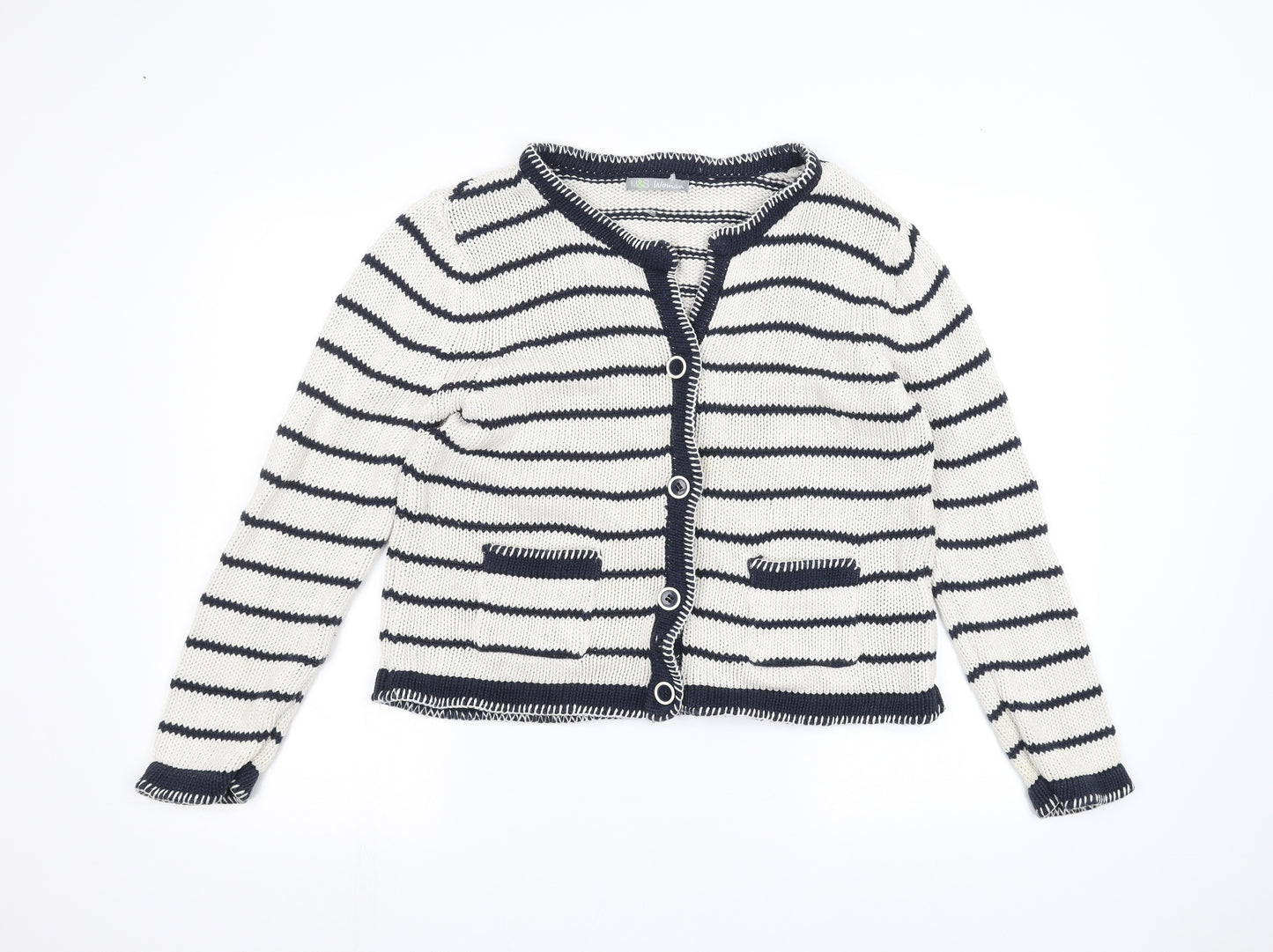 Marks and Spencer Womens White Striped  Jacket Coatigan Size 14