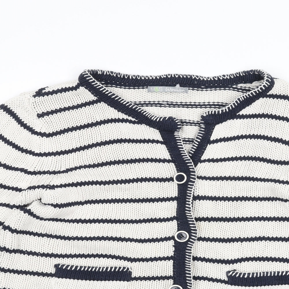 Marks and Spencer Womens White Striped  Jacket Coatigan Size 14