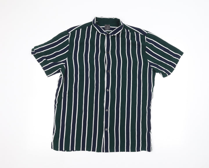 H&M Womens Green Striped Basic Button-Up Size L