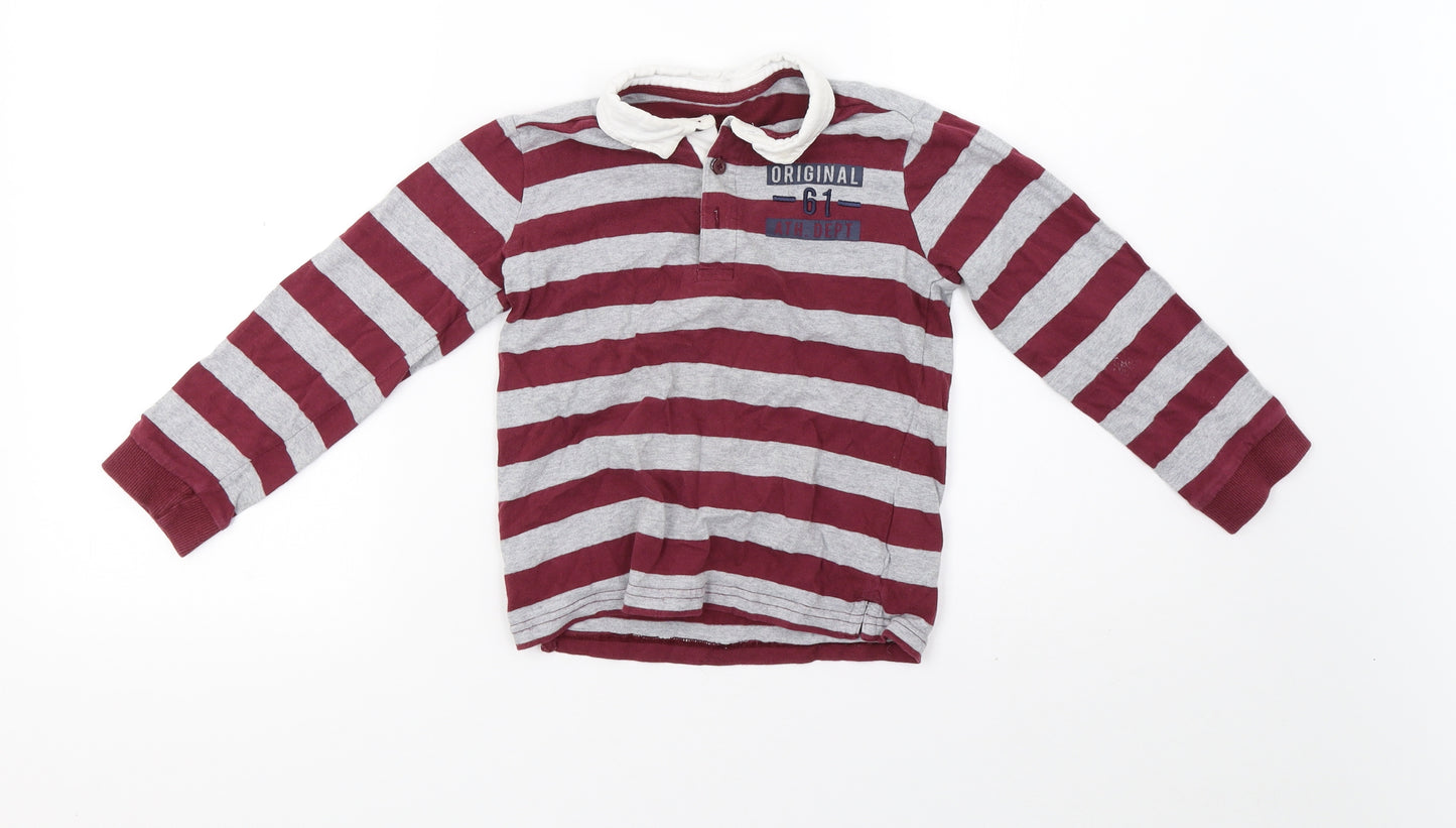 Mothercare Boys Red Striped  Basic Polo Size 4-5 Years