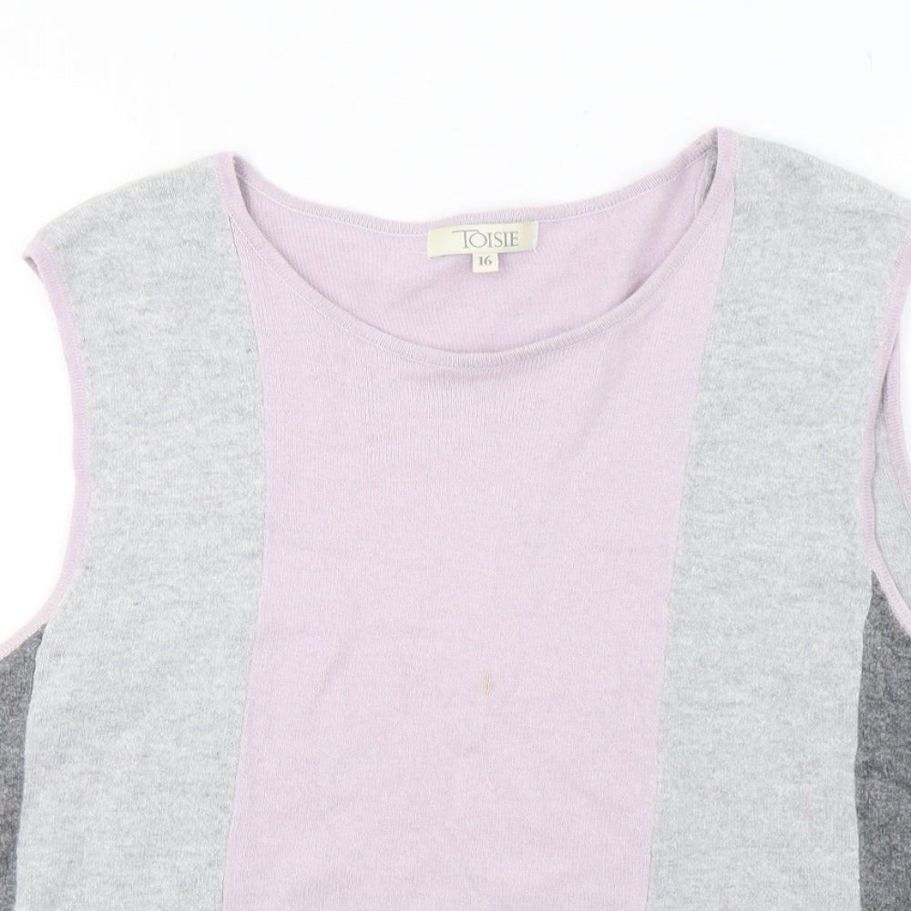 toisie Womens Green Striped Knit Pullover Sweatshirt Size 16