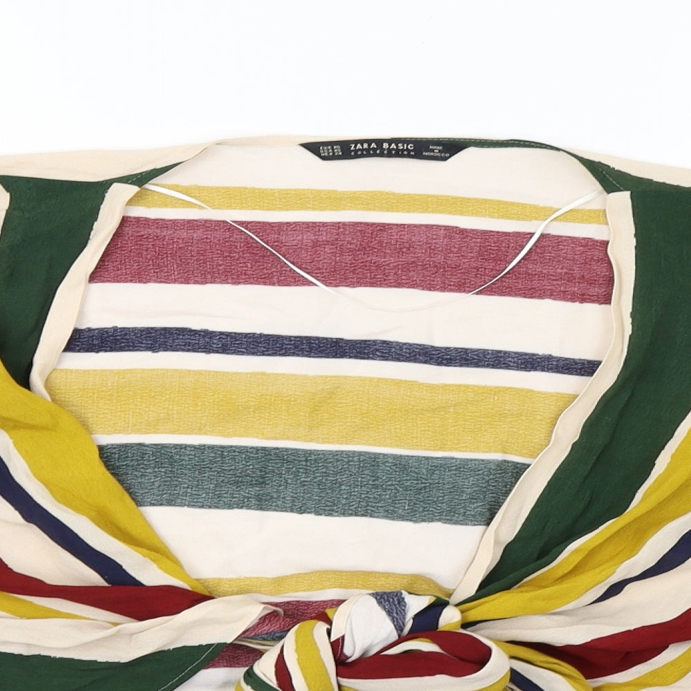 Zara Womens Multicoloured Striped  Cropped Blouse Size S