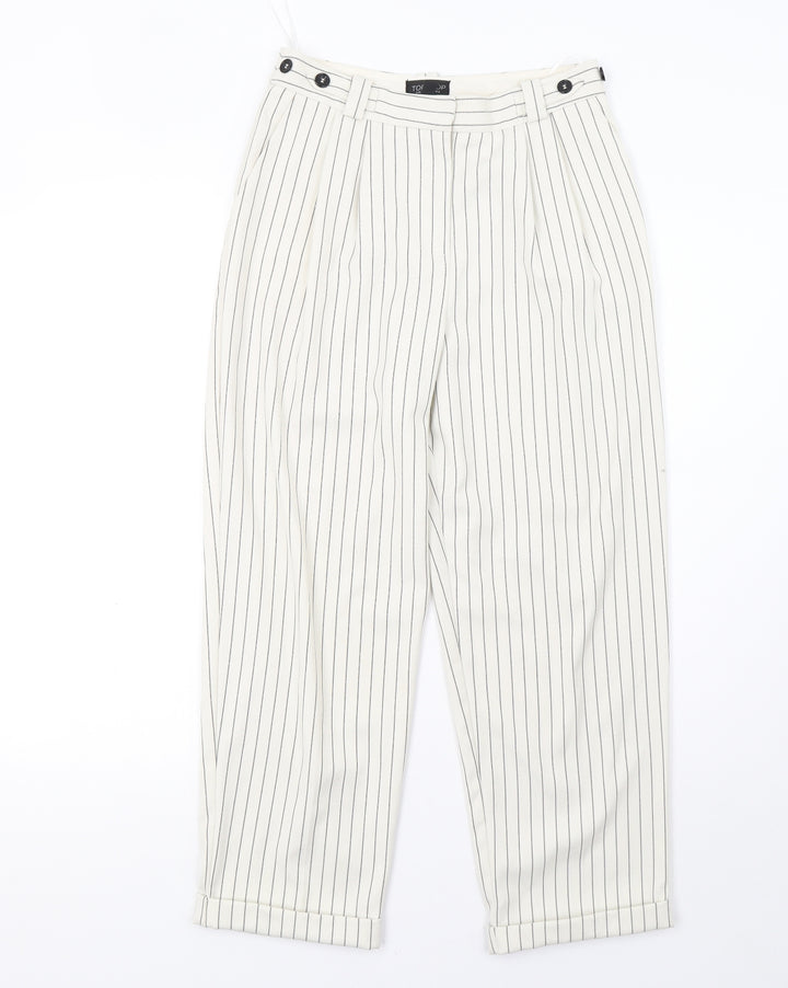 Topshop Womens White Striped Trousers Size 6 L27 in
