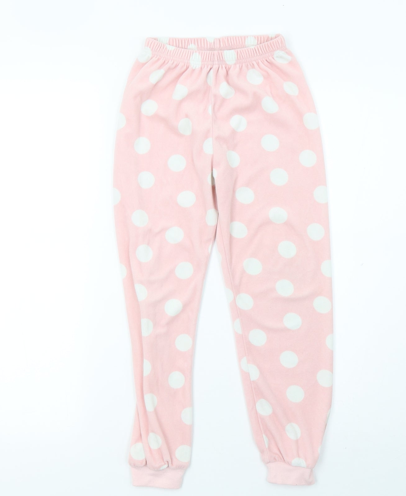 Primark Girls Pink Polka Dot Fleece  Pyjama Set Size 7-8 Years