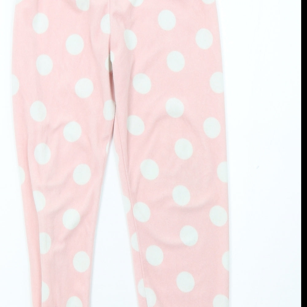Primark Girls Pink Polka Dot Fleece  Pyjama Set Size 7-8 Years