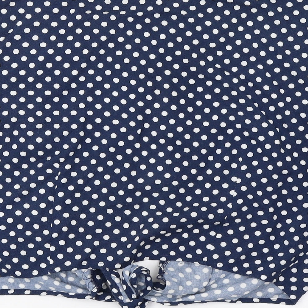 American Apparel Womens Blue Polka Dot  Cropped Button-Up Size S