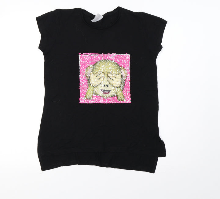 Preworn Girls Black Basic T-Shirt Size 11-12 Years