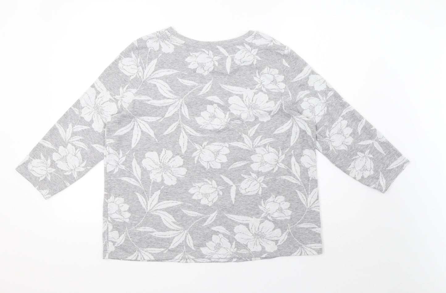 saisnburys Womens Grey Floral Knit Pullover Sweatshirt Size 18