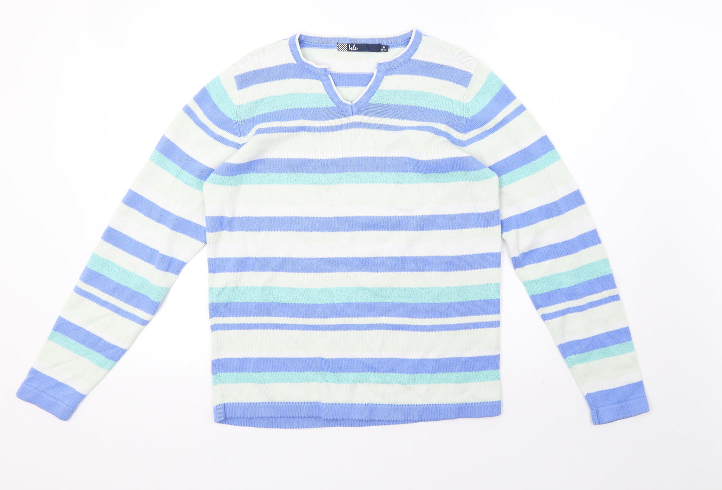 EWM Womens Blue Striped Knit Pullover Sweatshirt Size 16