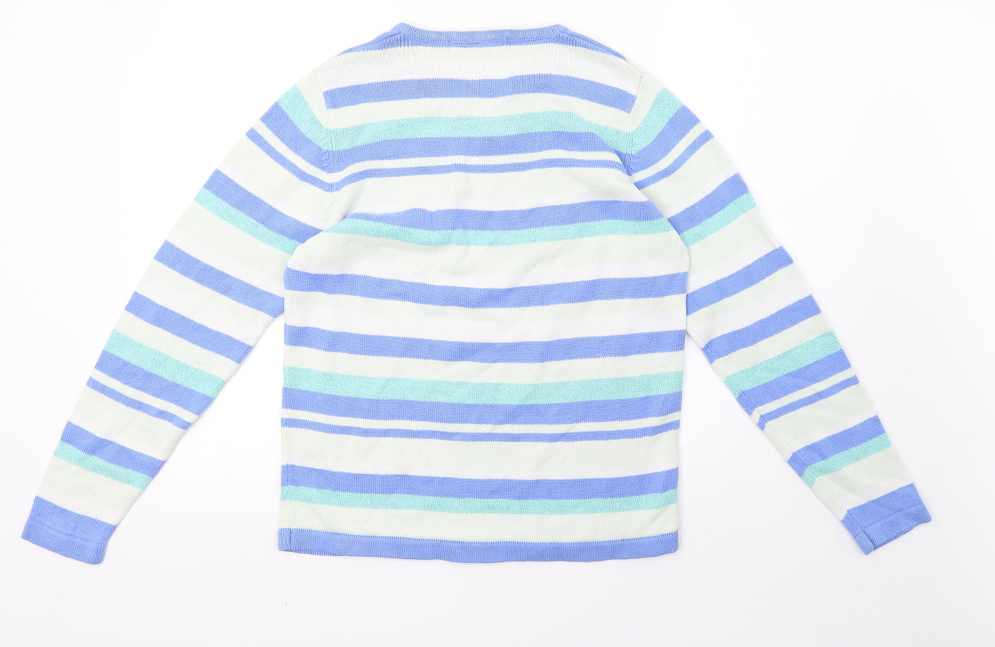 EWM Womens Blue Striped Knit Pullover Sweatshirt Size 16