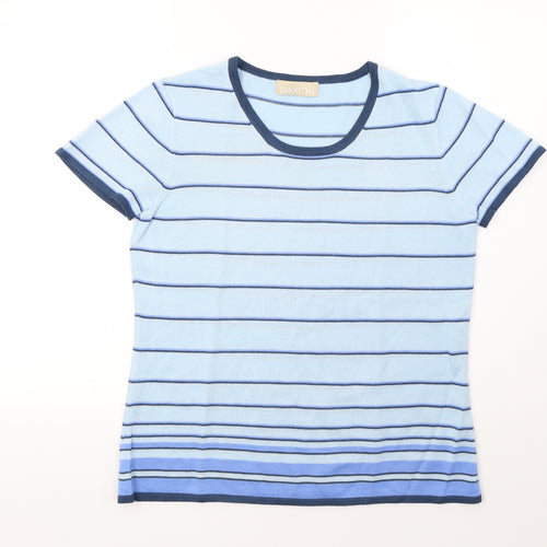 Daxon Womens Blue Striped Knit Pullover Sweatshirt Size 14