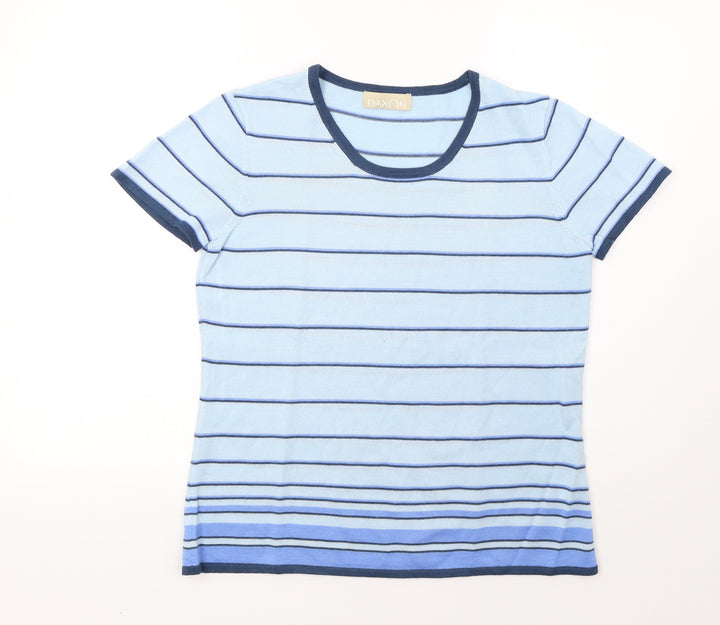 Daxon Womens Blue Striped Knit Pullover Sweatshirt Size 14