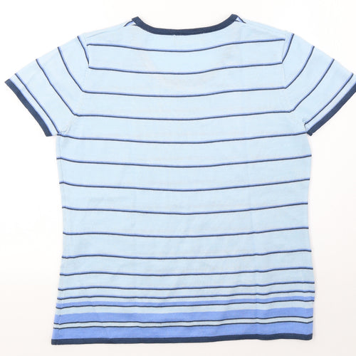 Daxon Womens Blue Striped Knit Pullover Sweatshirt Size 14