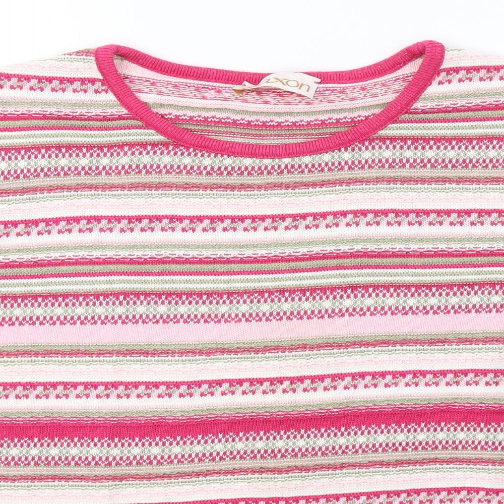 Daxon Womens Pink Striped Knit Basic T-Shirt Size 12