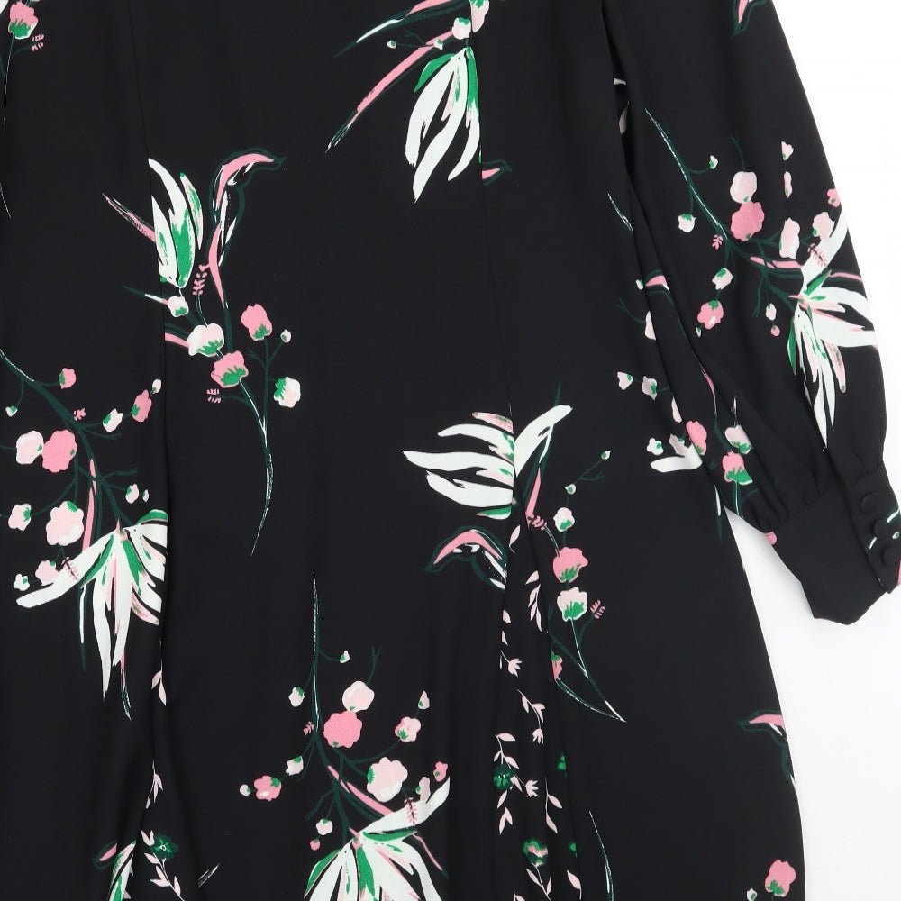 Marks and Spencer Womens Black Floral  A-Line  Size 14