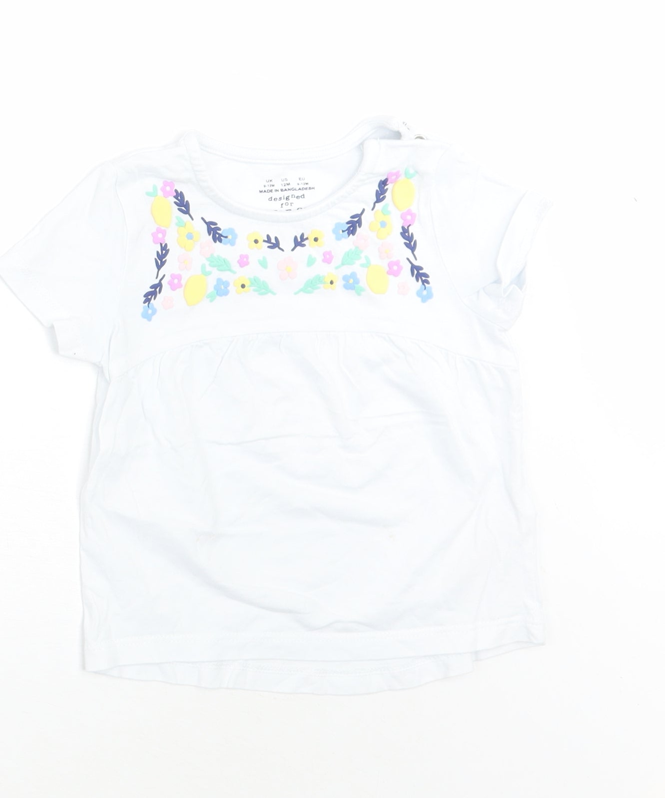 F&F Girls White Floral  Basic T-Shirt Size 9-12 Months
