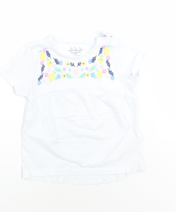 F&F Girls White Floral  Basic T-Shirt Size 9-12 Months